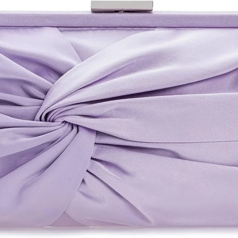 Women Evening Purse Satin Clutch 9.8x5.1x1.5 Inches Knot Pleated Handbag